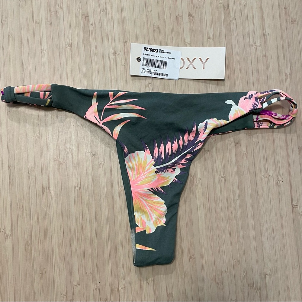 Roxy castaway Brazilian cheeky bikini green tropical bottoms large